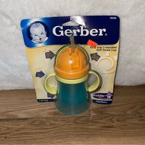 Vtg Gerber Easy Grip 2 Handled Soft Straw Sippy Cup 7oz NOS